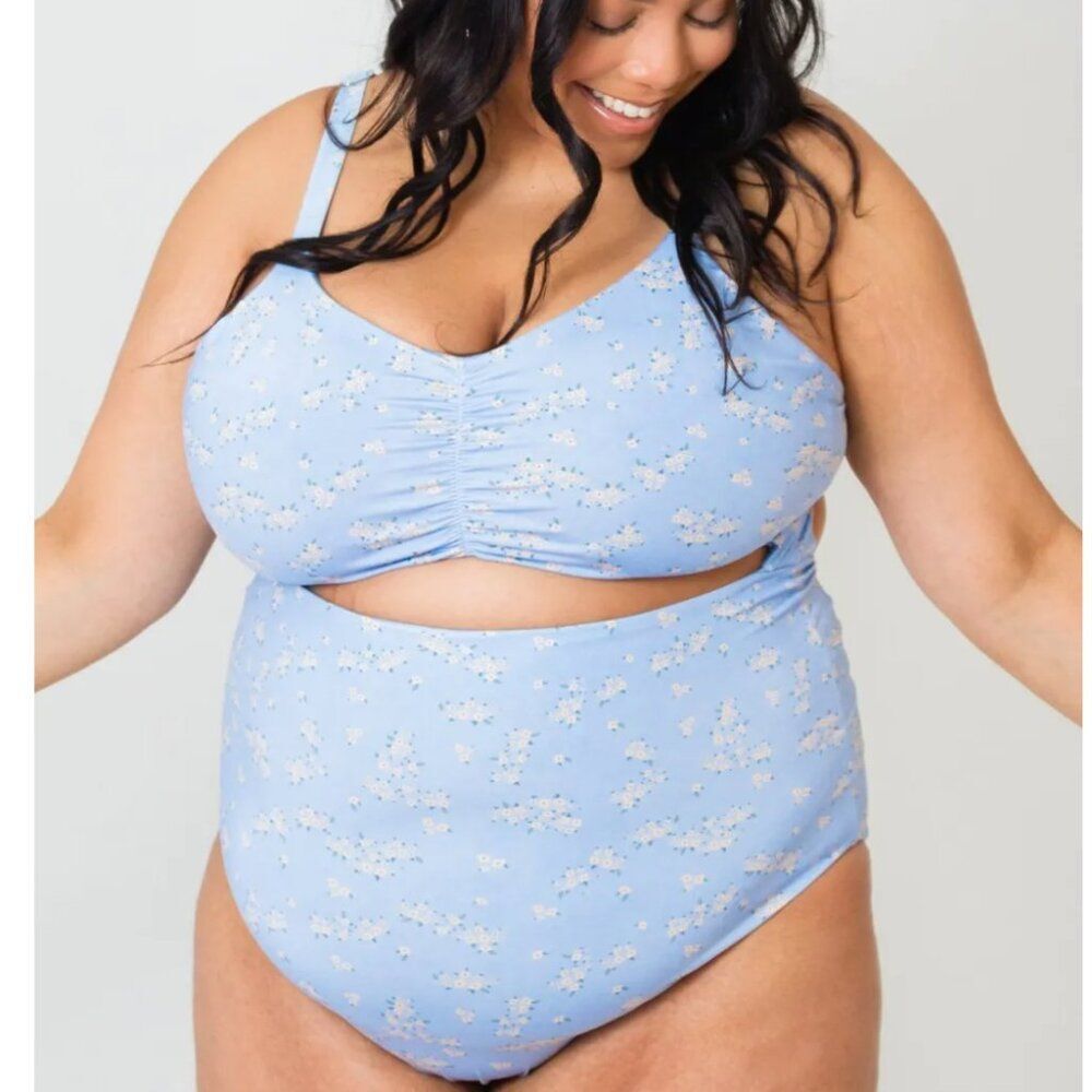 Kitty and Vive One Piece Cut Out Swimsuit Floral Print Size Large New